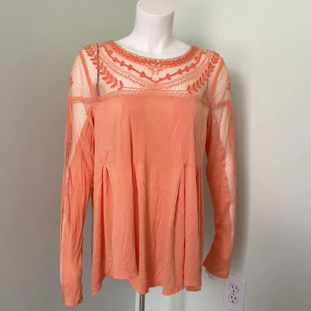 Free People Jojo Mixed Media Long Sleeve Top Havana Sands Medium